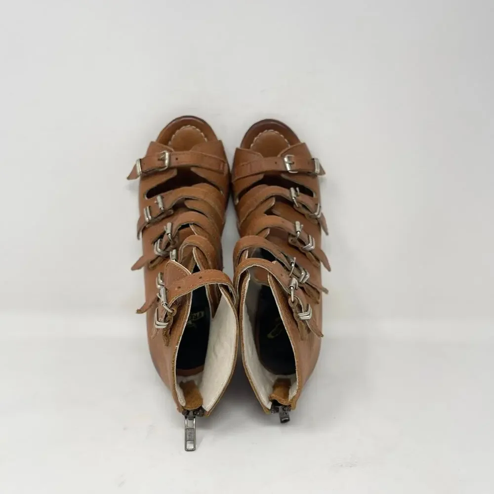 Freebird Steven Topaz Gladiator‎ Sandal Womens 7 Brown Leather Heel Boho Western